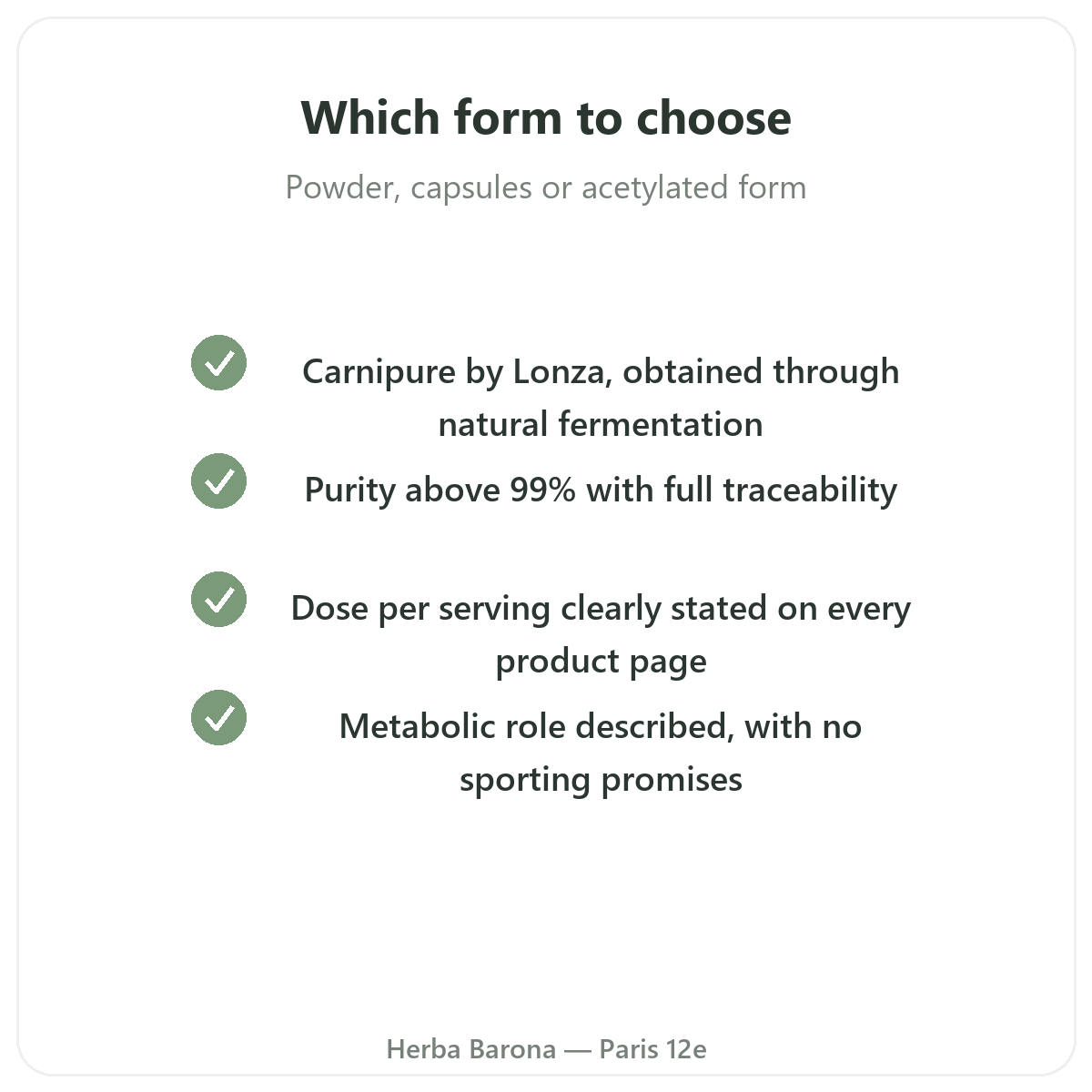 L-Carnitine in Paris - quality commitments at Herba Barona Paris 12th
