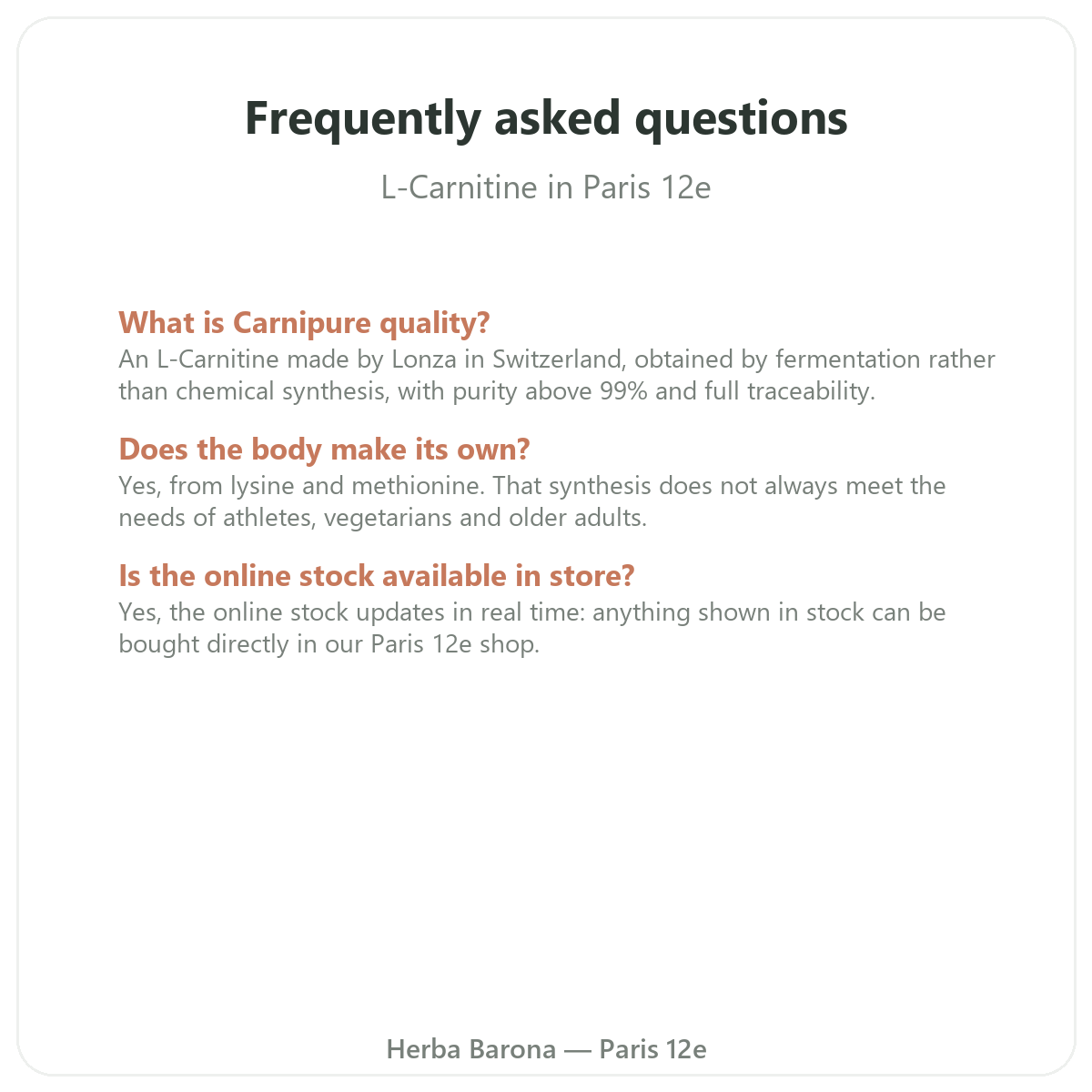 Frequently asked questions about L-Carnitine in Paris - Herba Barona Paris 12th