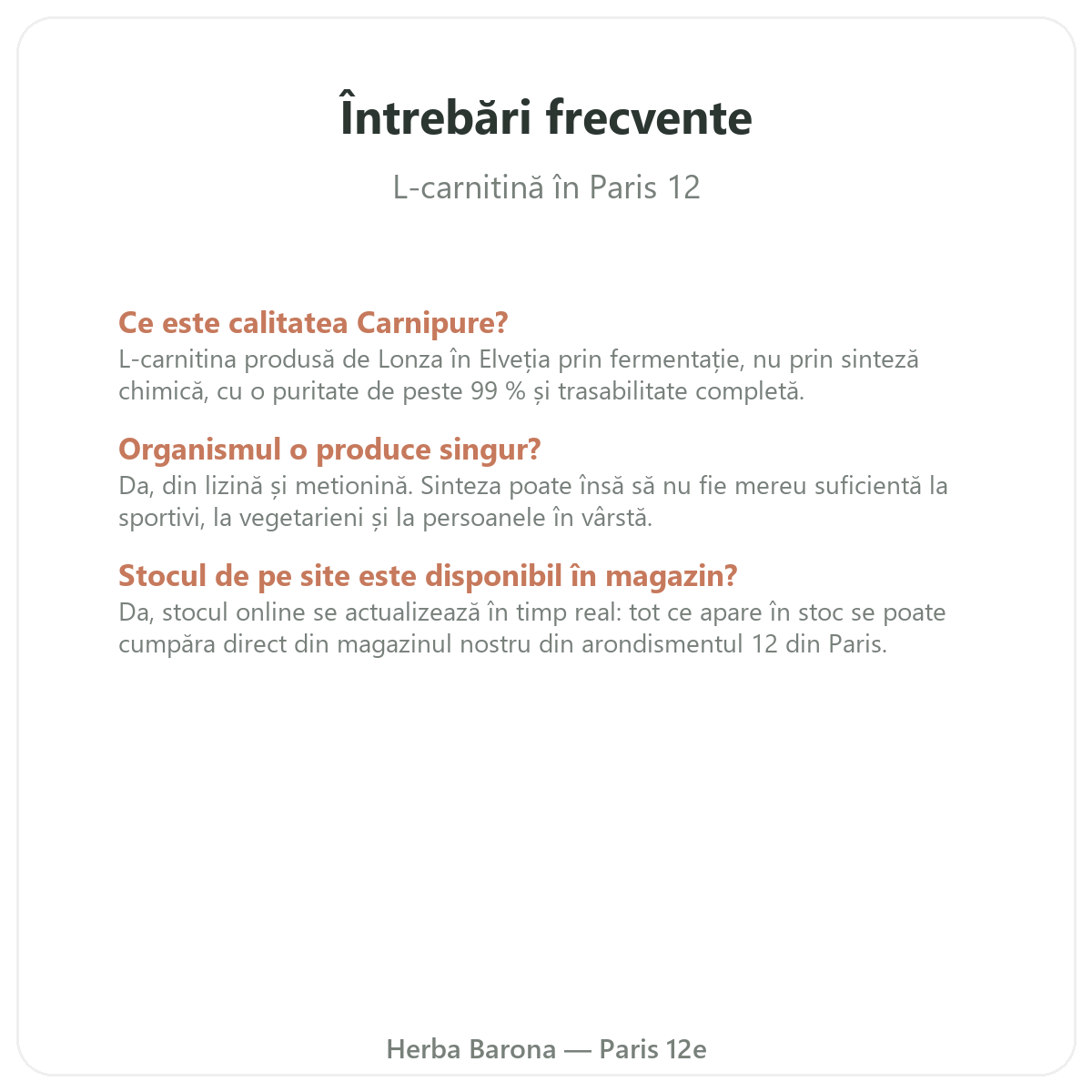 Questions frequentes L-Carnitine Paris a Paris - Herba Barona Paris 12e