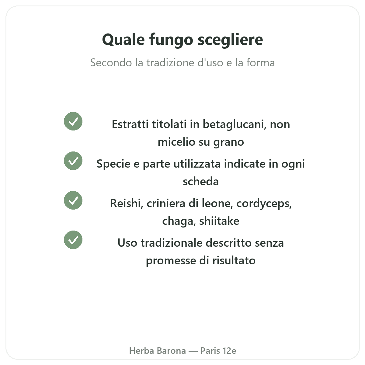 Funghi benessere - principi attivi chiave da scegliere da Herba Barona Parigi 12e