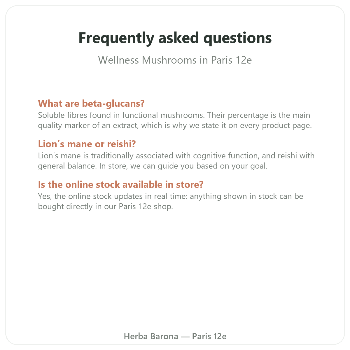 Frequently asked questions about wellness mushrooms in Paris - Herba Barona Paris 12th