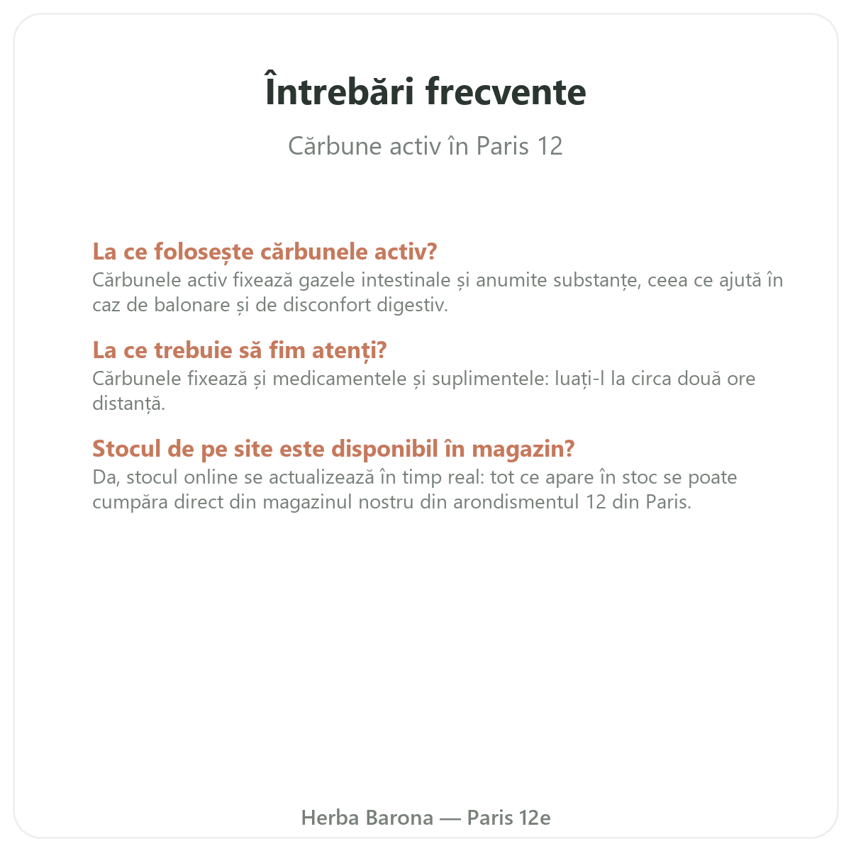Întrebări frecvente Cărbune vegetal Paris la Paris - Herba Barona Paris, arondismentul 12