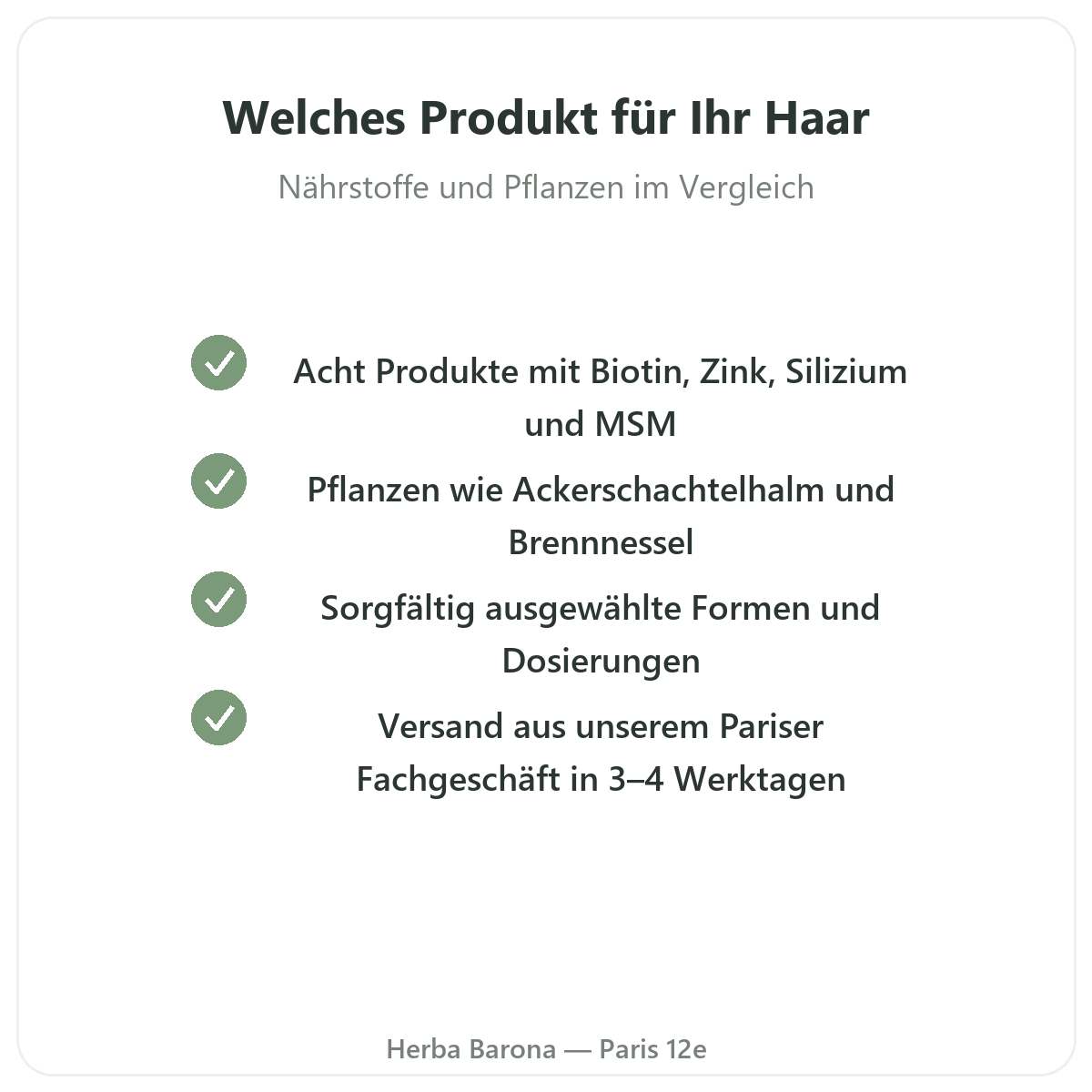 Nahrungsergänzungsmittel für Haare - wichtige Wirkstoffe bei Herba Barona Paris 12e