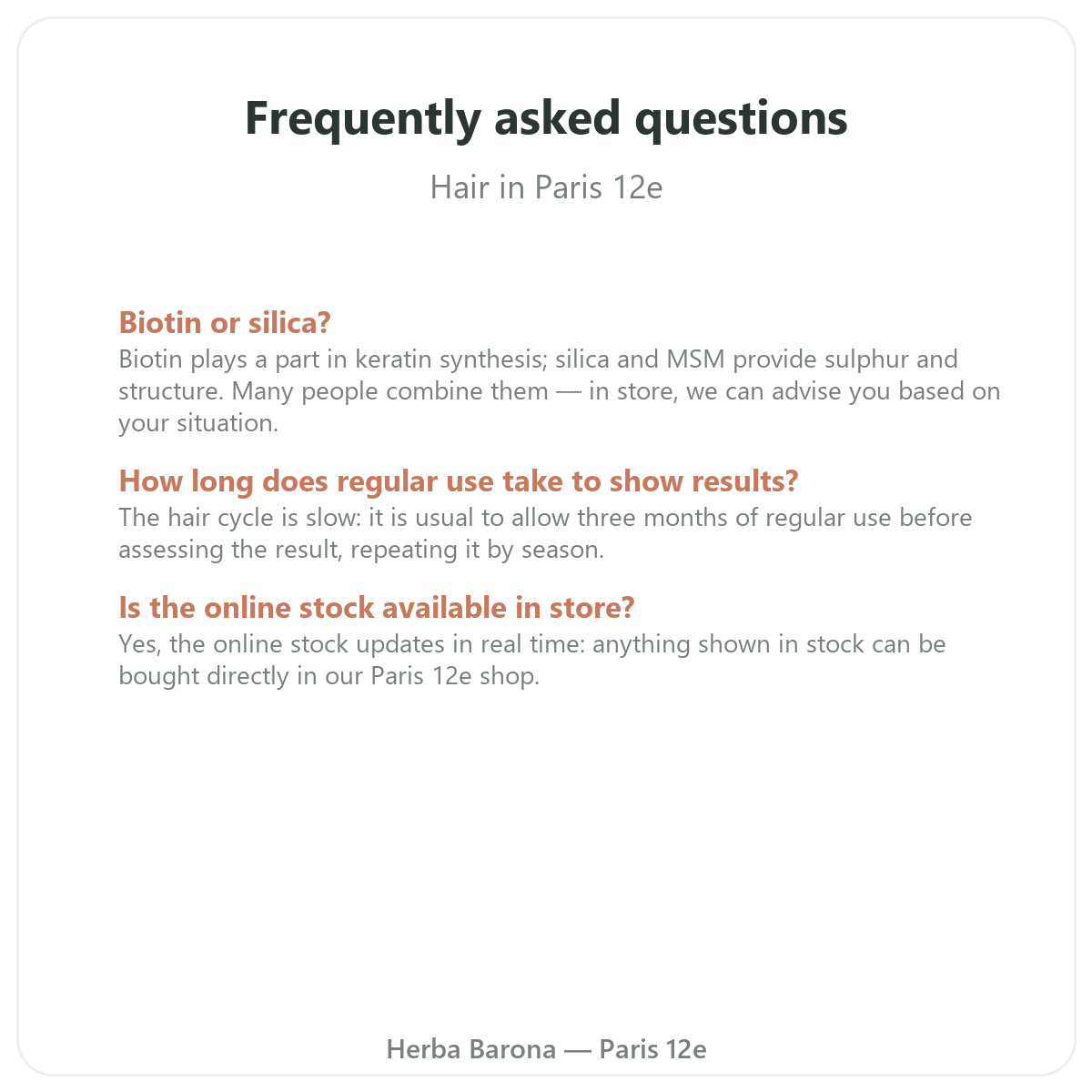 Questions frequentes Complements cheveux a Paris - Herba Barona Paris 12e