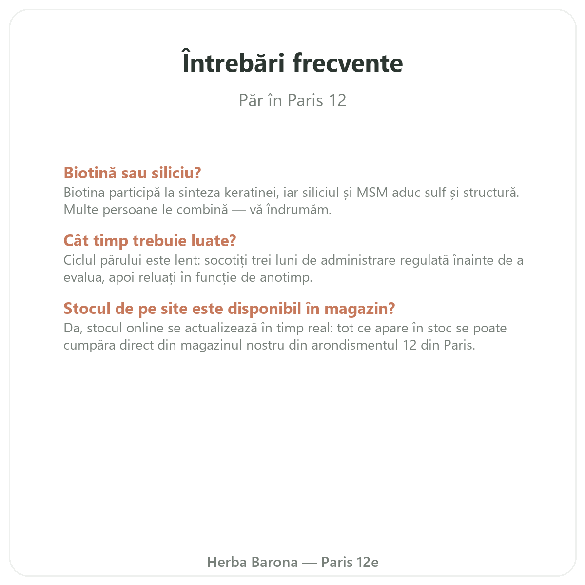 Întrebări frecvente suplimente pentru păr la Paris - Herba Barona Paris, arondismentul 12