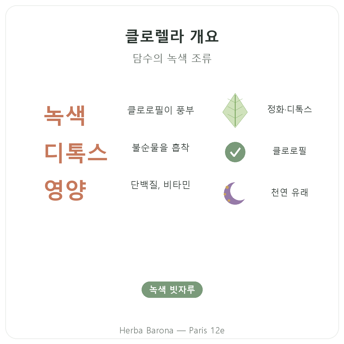 클로렐라 파리 요약 - Herba Barona 파리 12구 핵심 정보