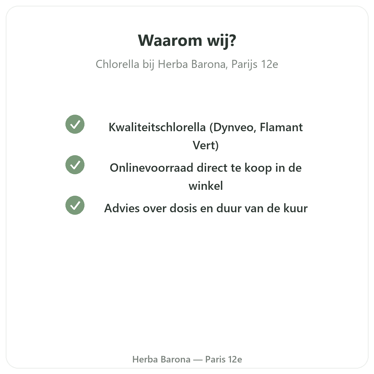 Waarom chlorella kopen in Parijs bij Herba Barona Parijs 12e