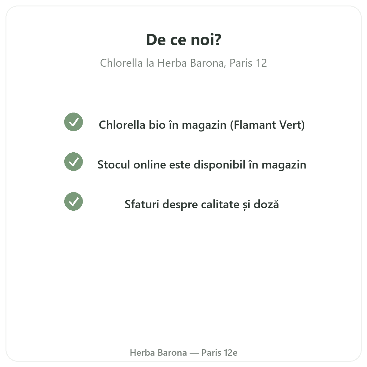 De ce să cumpărați Chlorella Paris la Paris, la Herba Barona Paris, arondismentul 12