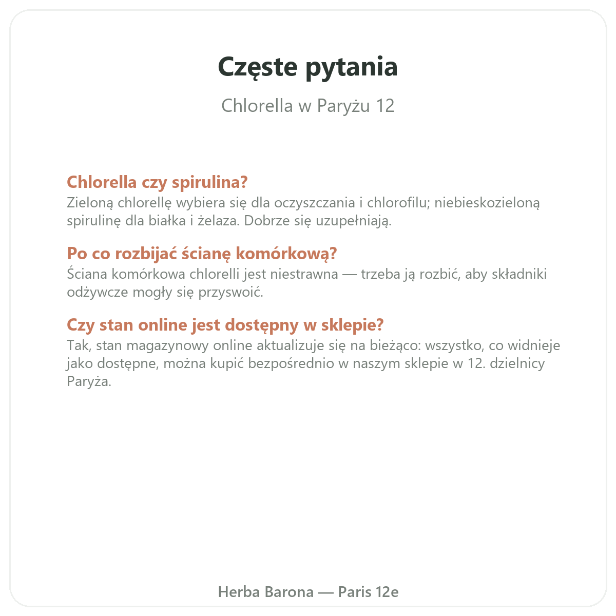 Najczęstsze pytania o Chlorellę - Herba Barona, wysyłka na terenie Polski