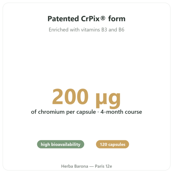 Chromium Picolinate 200µg – Novoma – 120 capsules benefits and key facts Paris Herba Barona