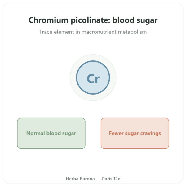 Chromium Picolinate 200µg – Novoma – 120 capsules presentation Paris Herba Barona