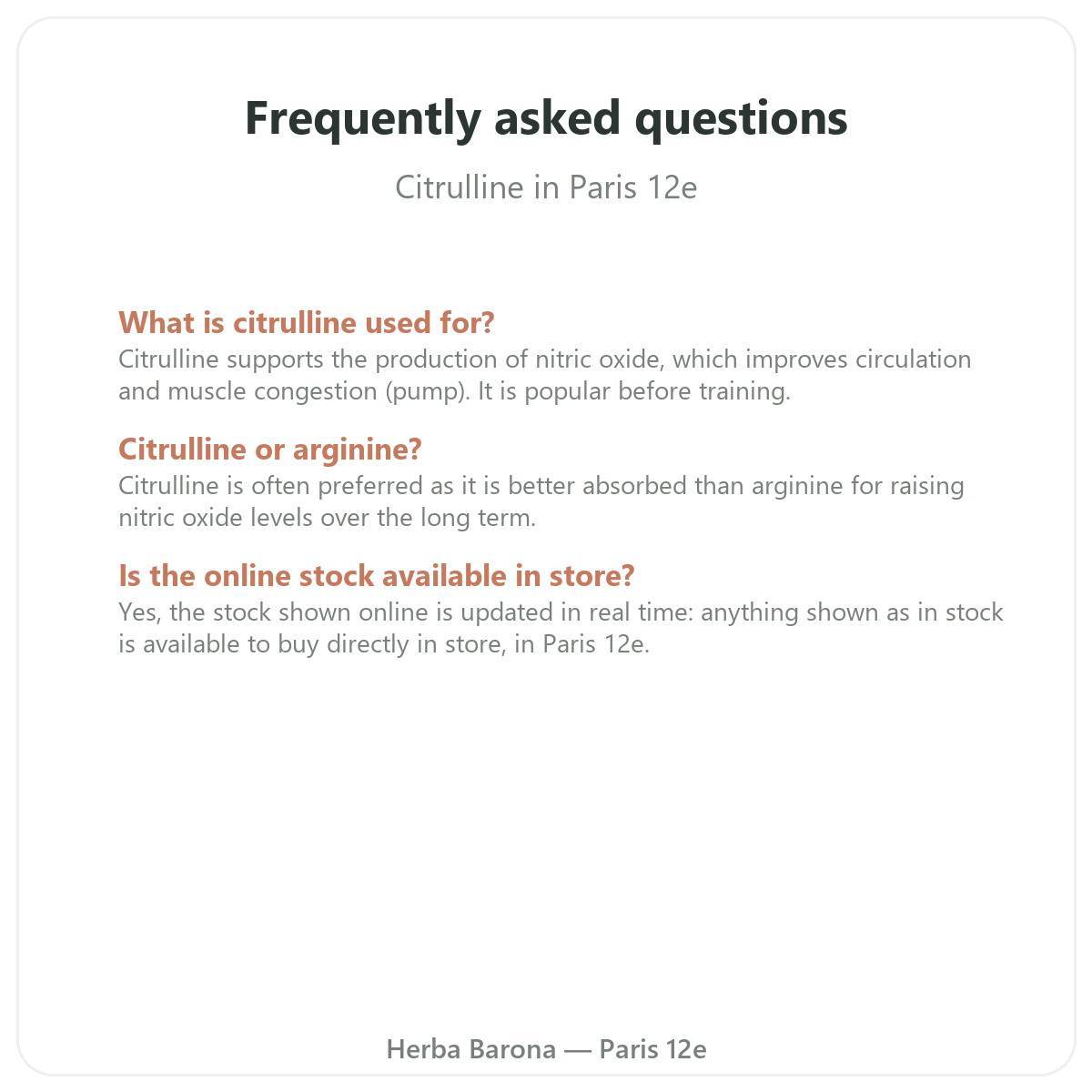 Frequently asked questions about citrulline in Paris - Herba Barona Paris 12th