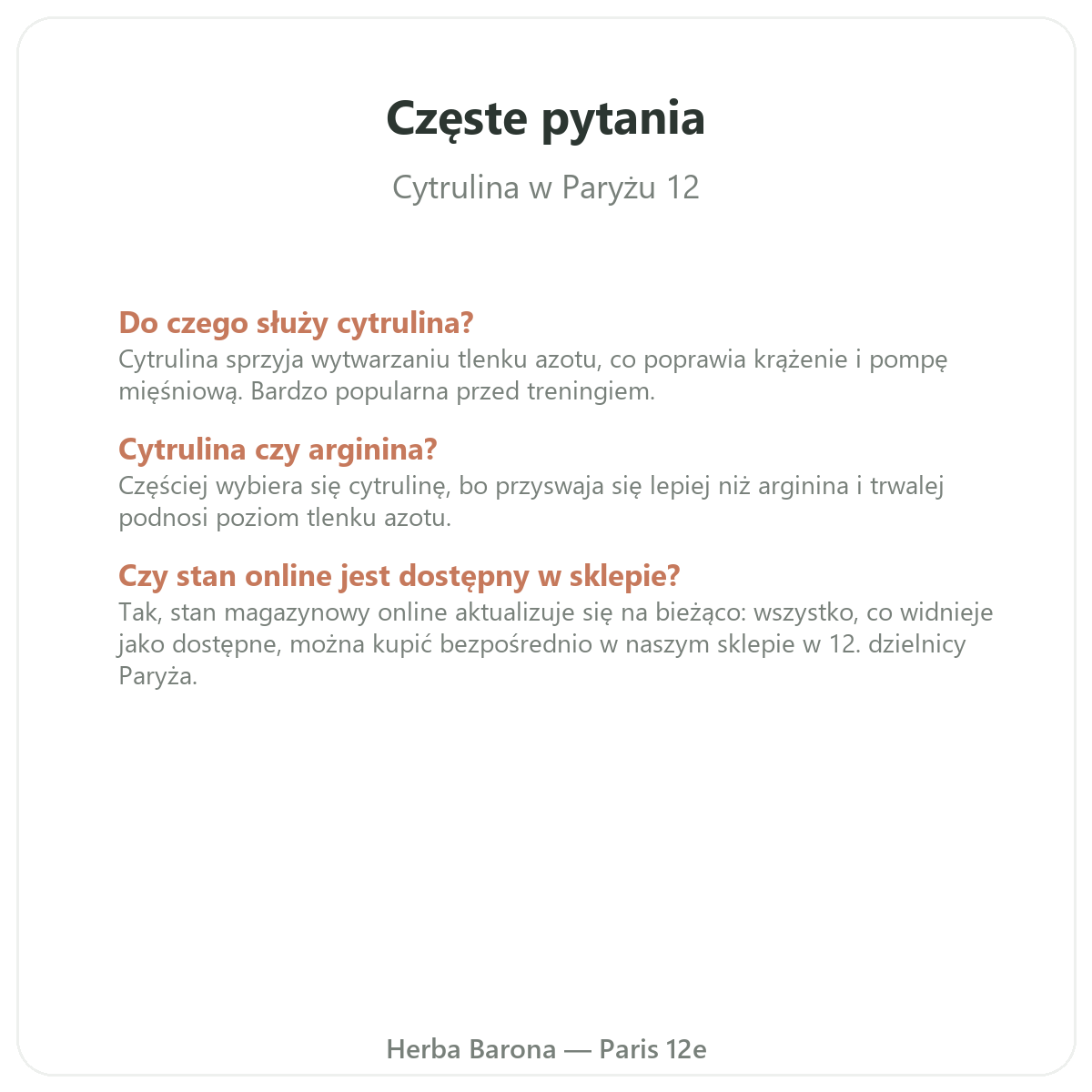 Najczęściej zadawane pytania o cytrulinę – Paryż i wysyłka do Polski