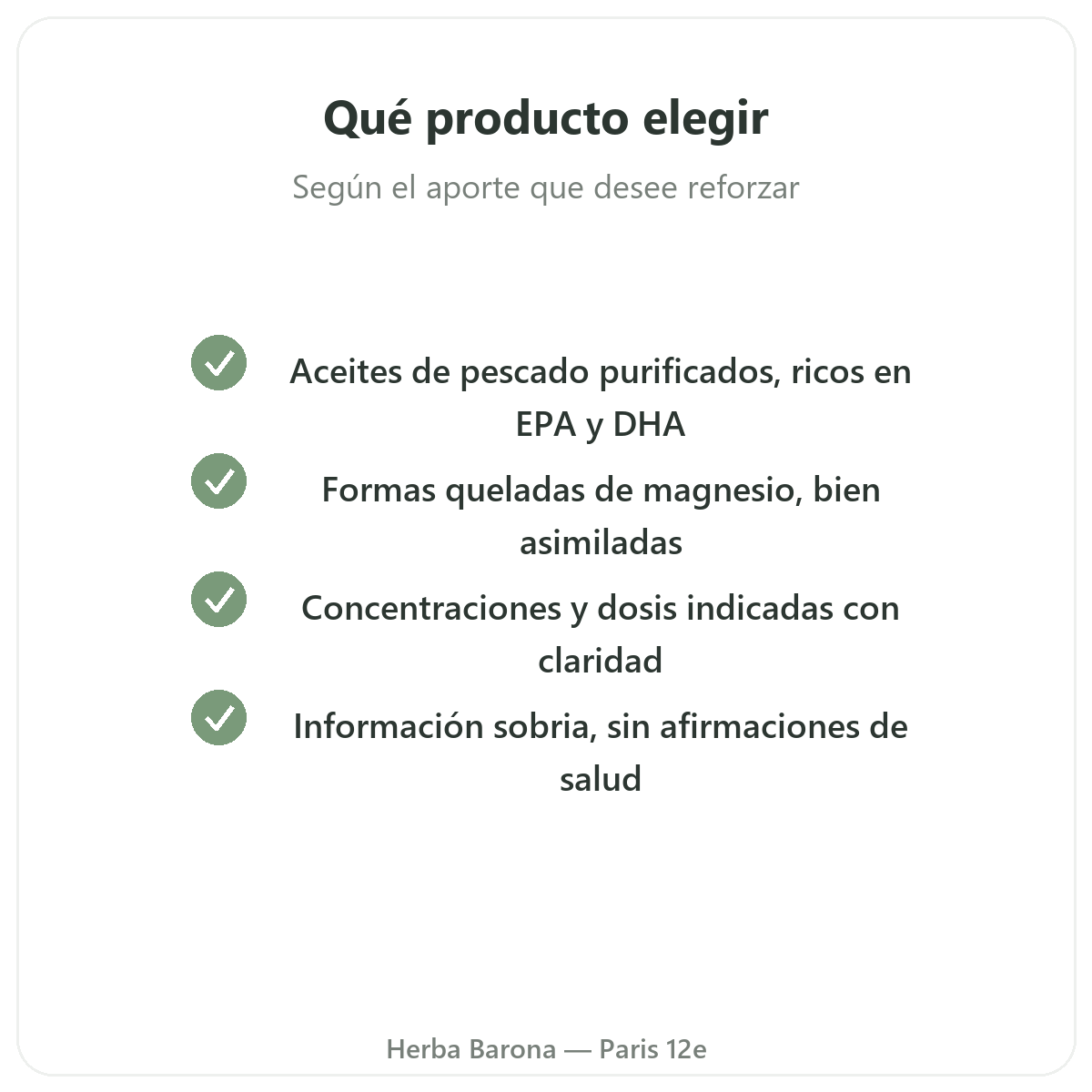 Activos clave para el corazón - omega-3, CoQ10, ajo, olivo en Herba Barona Paris 12e