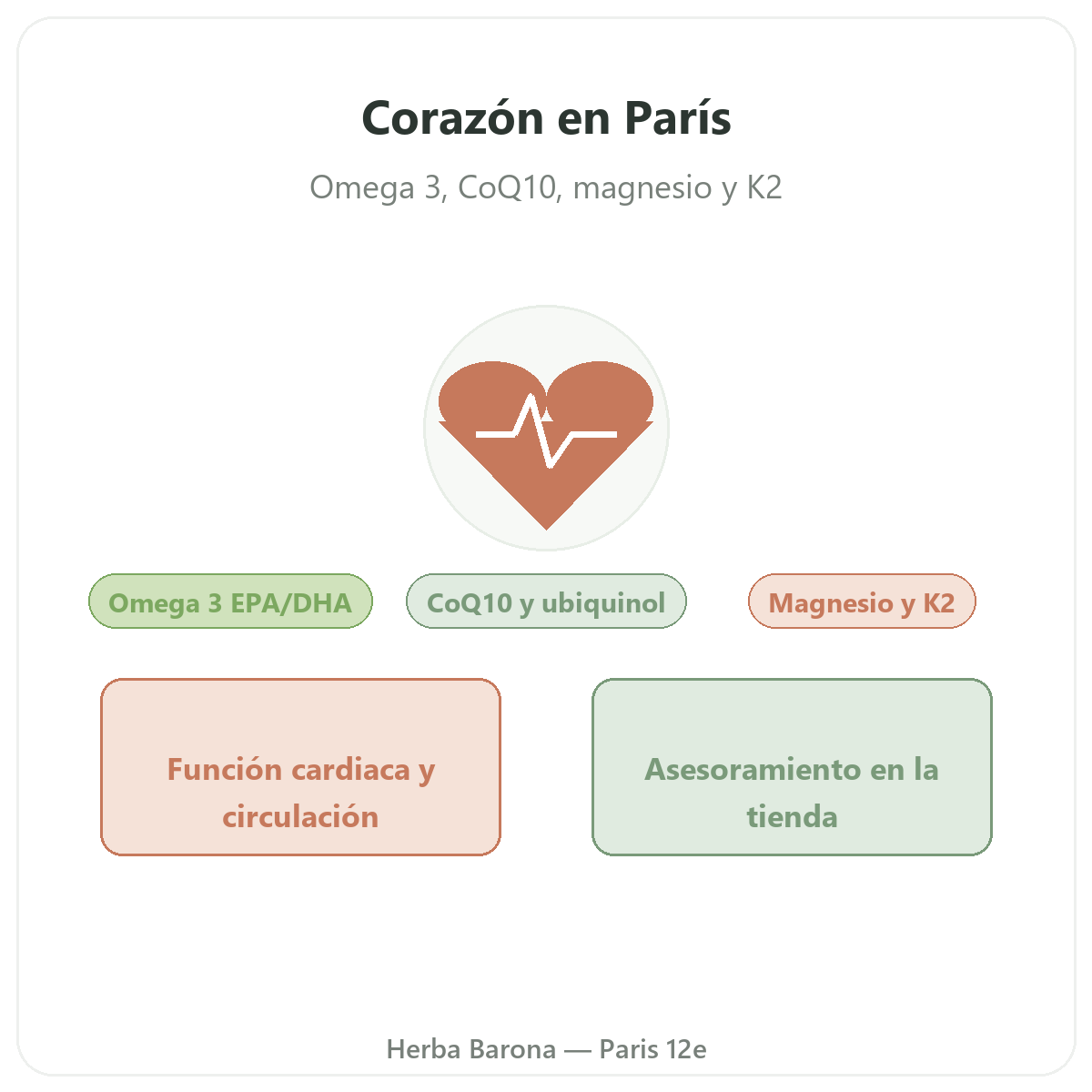 Complementos para el corazón en París - salud cardiovascular en Herba Barona Paris 12e