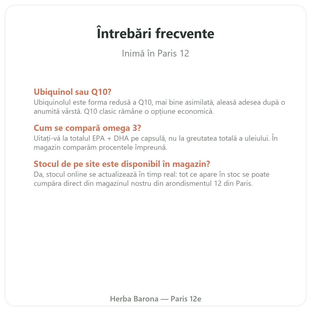 Întrebări frecvente suplimente pentru inimă la Paris - Herba Barona Paris, arondismentul 12