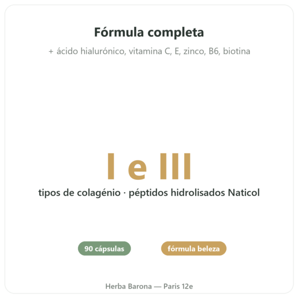 Colágeno Marinho Novoma 90 cápsulas benefícios e dados principais Paris Herba Barona