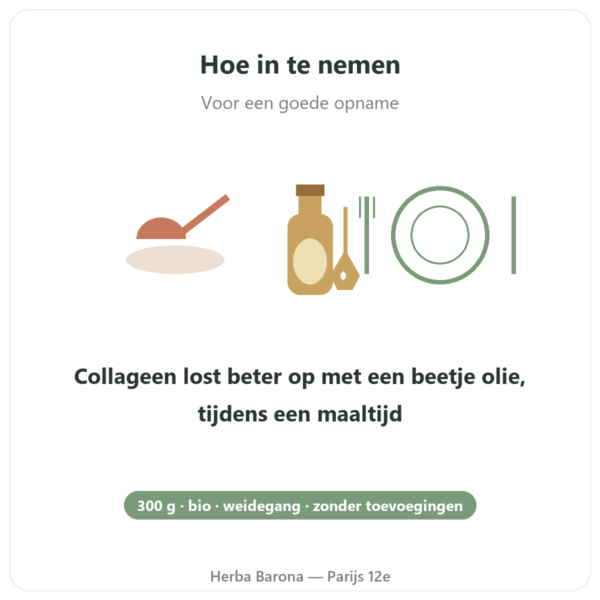 Collageen van Rund Biologisch Poeder Jarmino gebruiksaanwijzing en dosering Paris Herba Barona