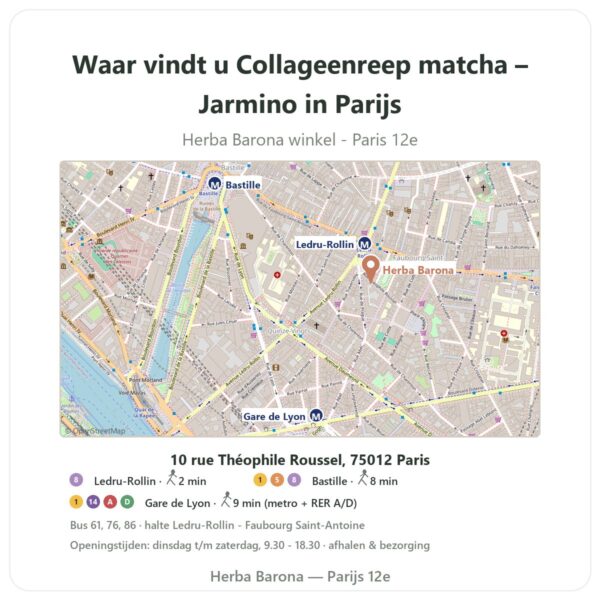 Waar vindt u Collageenreep matcha – Jarmino in Parijs - winkelplattegrond Herba Barona Paris 12e
