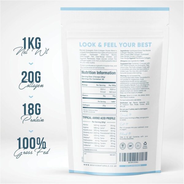 Collagène Halal Types 1, 2, 3, 5 et 10 sachet 1 kg dos étiquette valeurs nutritionnelles Paris Herba Barona