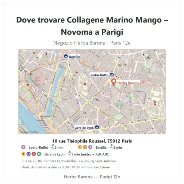 Dove trovare Collagene Marino Mango – Novoma a Parigi - mappa del negozio Herba Barona Paris 12e