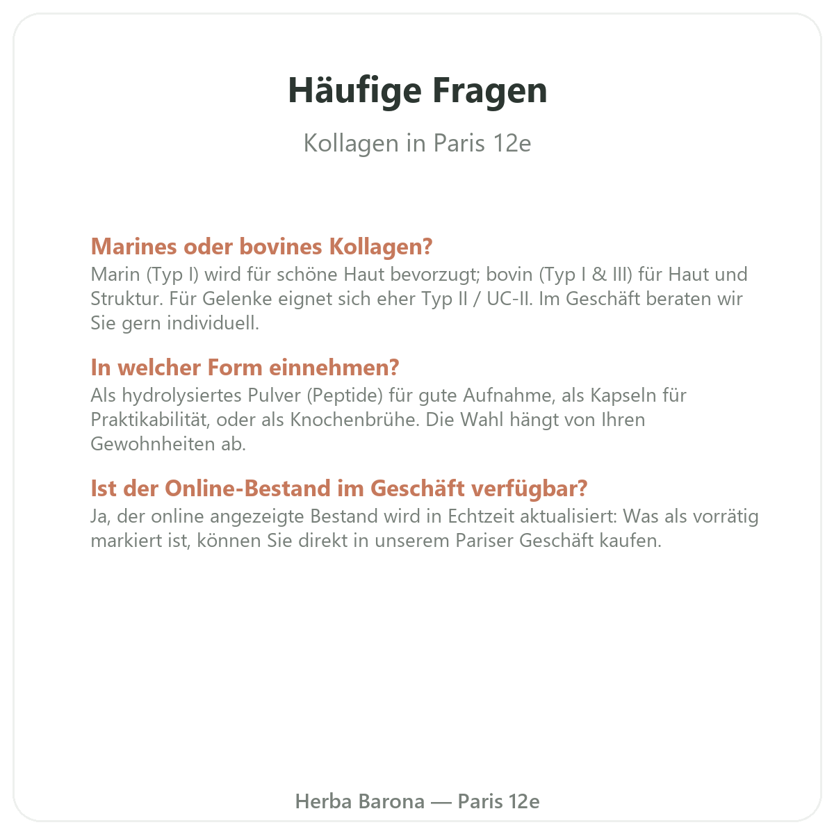Häufige Fragen zu Kollagen in Paris - Herba Barona Paris 12e