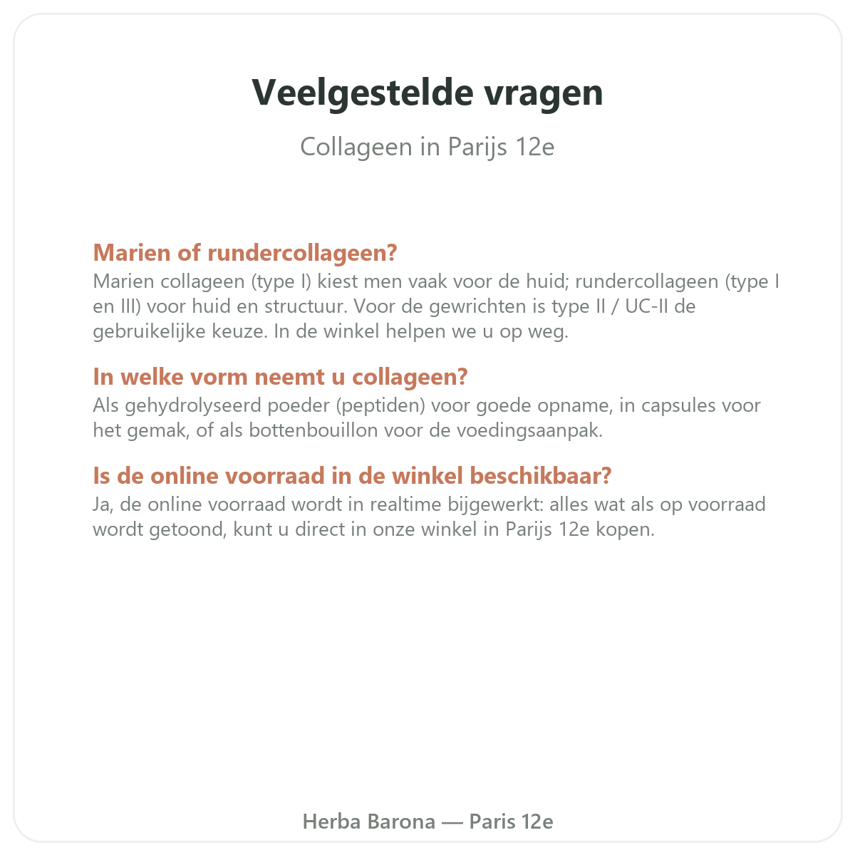 Veelgestelde vragen collageen in Parijs - Herba Barona Parijs 12e