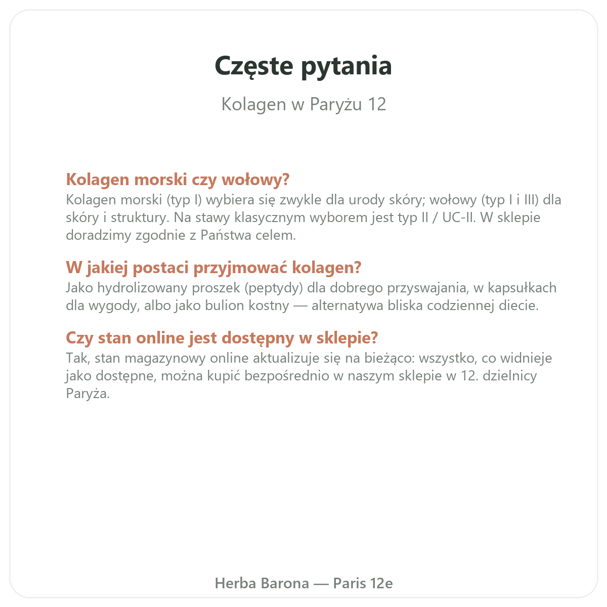 Najczęściej zadawane pytania - kolagen w Paryżu - Herba Barona Paris 12e
