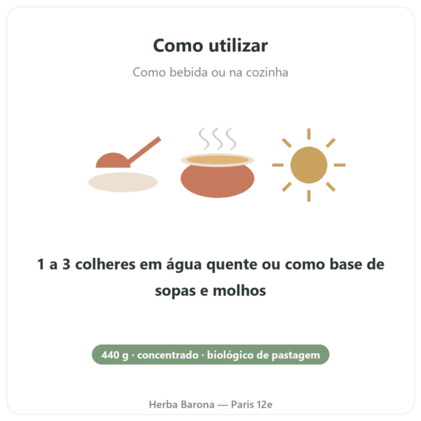 Concentrado de caldo de ossos de vaca biológico 440g – Jarmino modo de uso e dosagem Paris Herba Barona