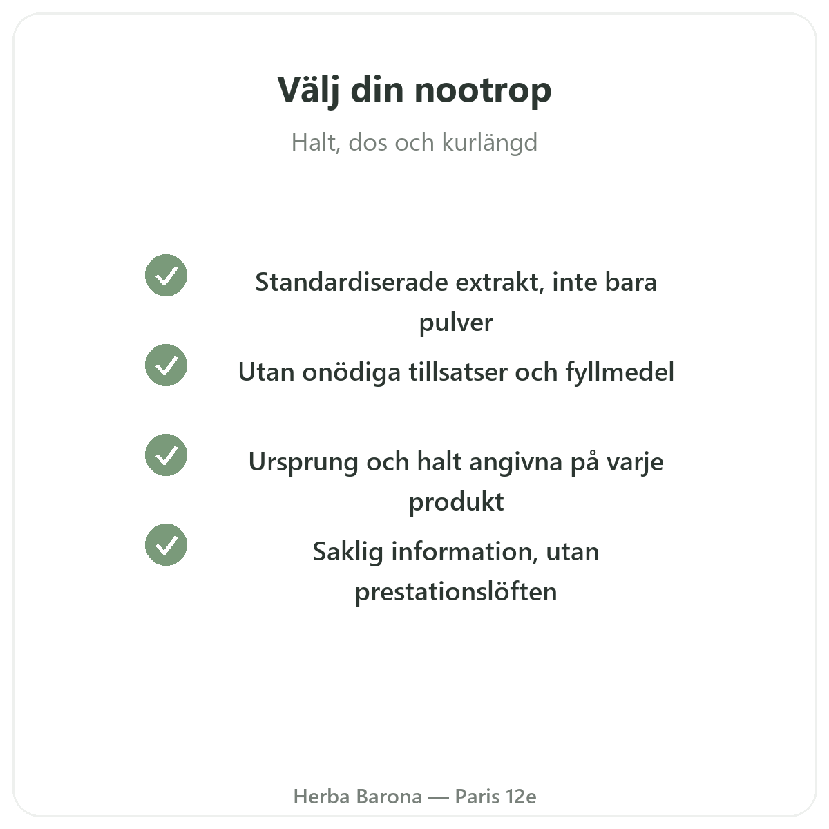 Kosttillskott för koncentration och fokus - viktiga aktiva ämnen att välja hos Herba Barona Paris 12e