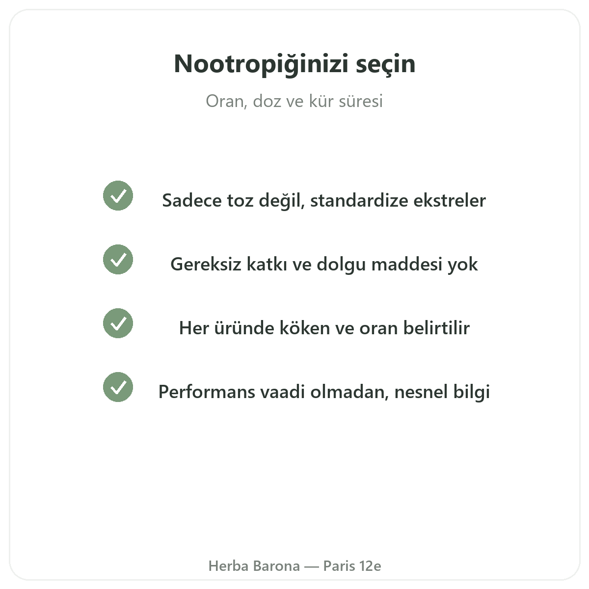 Konsantrasyon ve odaklanma takviyeleri - Herba Barona Paris 12. bölgede seçilecek temel etkin maddeler
