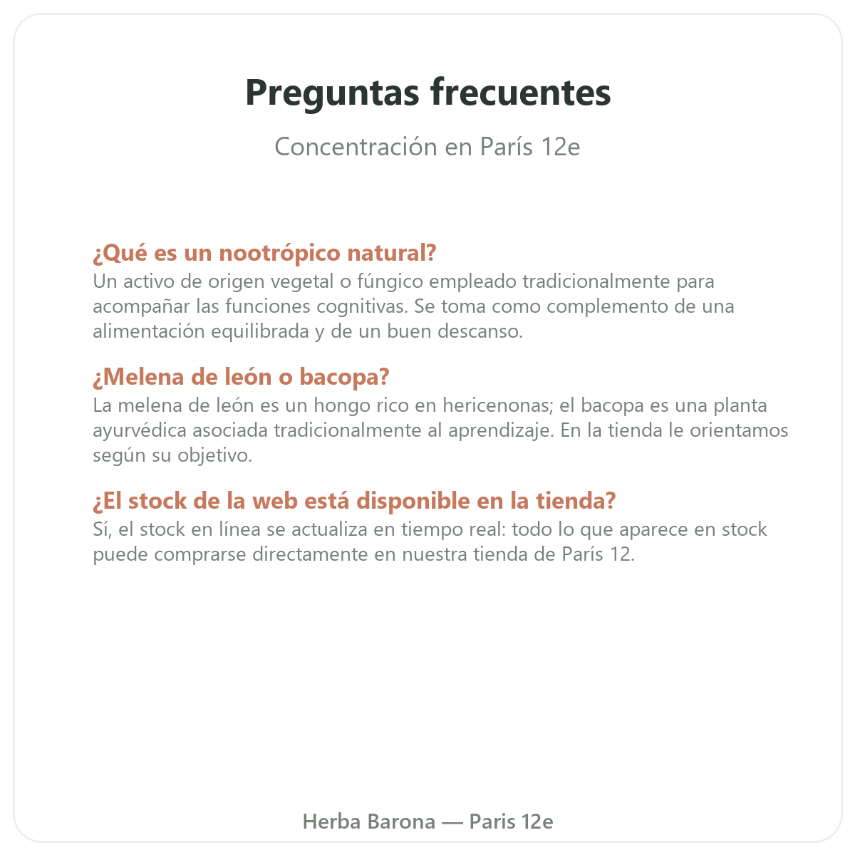 Preguntas frecuentes sobre concentración y enfoque en París - Herba Barona París 12e