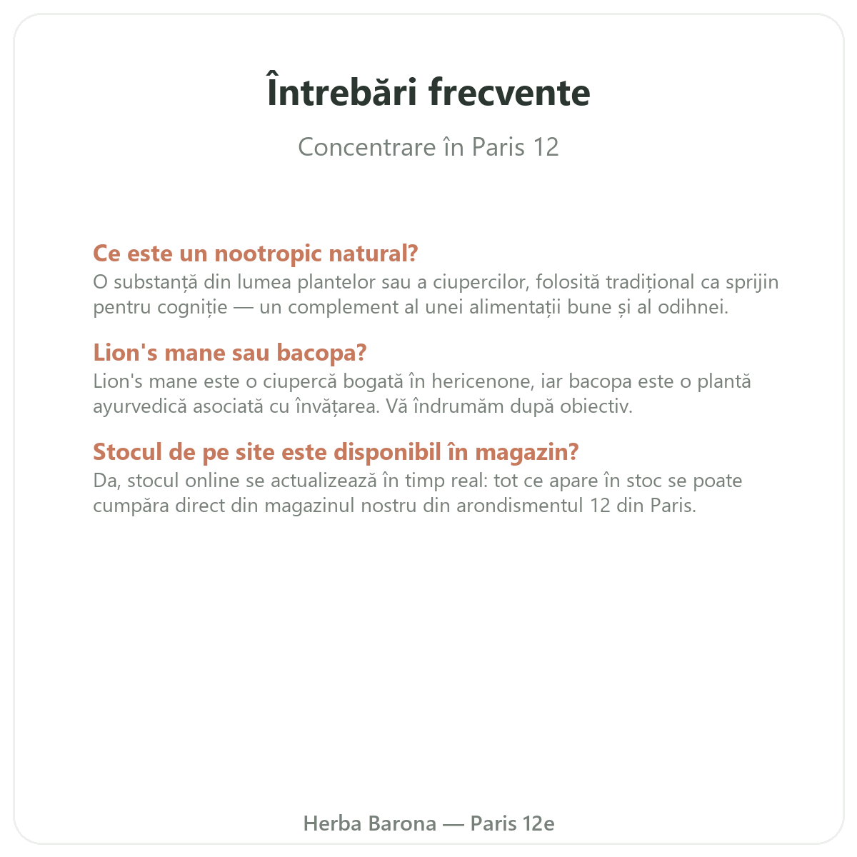 Întrebări frecvente suplimente pentru concentrare și focus la Paris - Herba Barona Paris, arondismentul 12