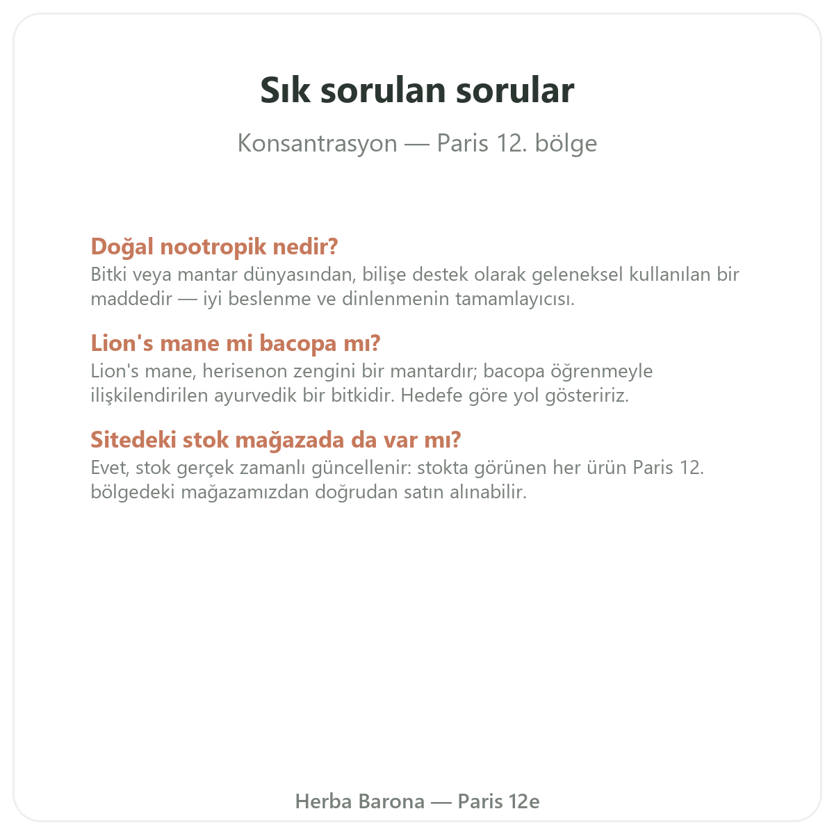Paris’te konsantrasyon ve odaklanma takviyeleri hakkında sık sorulan sorular - Herba Barona Paris 12. bölge