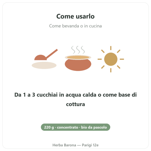 Concentrato di brodo d'ossa di manzo 220 g – Jarmino modo d'uso e dosaggio Paris Herba Barona