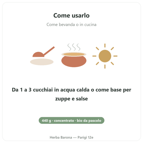 Concentrato di brodo d'ossa di manzo bio 440g – Jarmino modo d'uso e dosaggio Paris Herba Barona