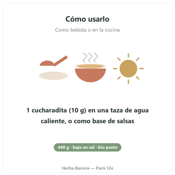 Concentrado de caldo de huesos de vacuno bajo en sal – 440 g – Jarmino modo de uso Paris Herba Barona