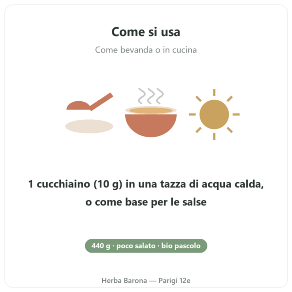 Concentrato di brodo d'ossa di manzo a ridotto contenuto di sale – 440 g – Jarmino modo d'uso Paris Herba Barona