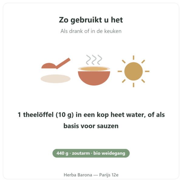 Bottenbouillon concentraat zoutarm 440 g – Jarmino gebruik Paris Herba Barona