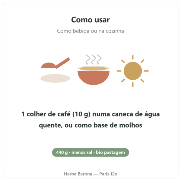 Concentrado de caldo de ossos de vaca com menos sal – 440 g – Jarmino modo de usar Paris Herba Barona