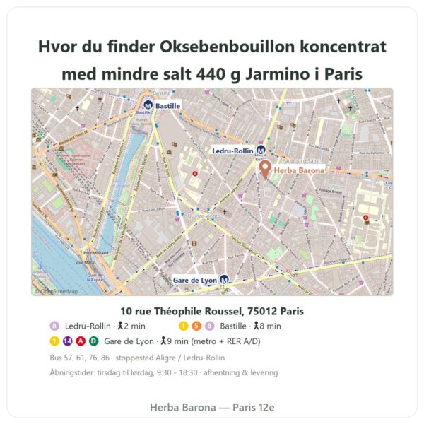 Hvor man finder Oksebenbouillon koncentrat med mindre salt 440 g – Jarmino - Herba Barona Paris