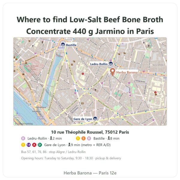 Where to find Low-Salt Beef Bone Broth Concentrate 440 g – Jarmino - Herba Barona Paris