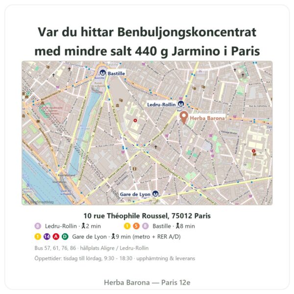Var man hittar Benbuljongskoncentrat med mindre salt 440 g – Jarmino - Herba Barona Paris