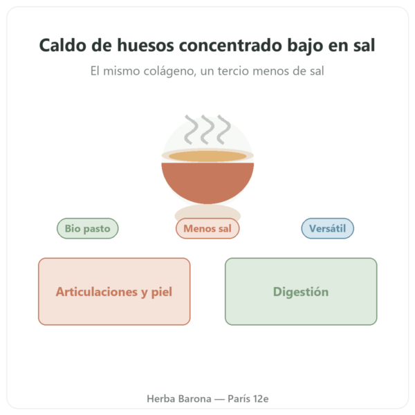 Concentrado de caldo de huesos de vacuno bajo en sal – 440 g – Jarmino presentación Paris Herba Barona