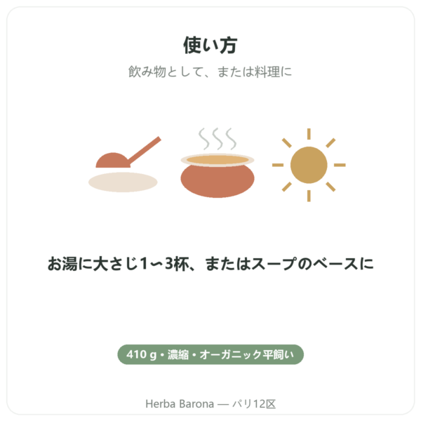 鶏骨ブロス濃縮ペースト(410g)– Jarmino directions and dosage Paris Herba Barona