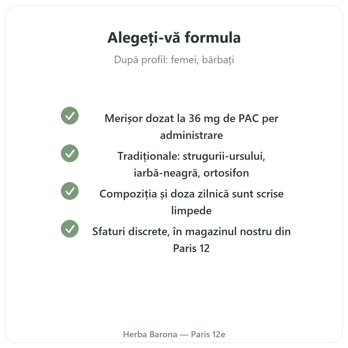 Suplimente confort urinar - ingrediente active cheie la Herba Barona Paris, arondismentul 12