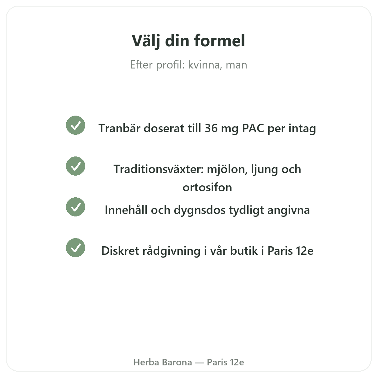 Kosttillskott för urinvägskomfort – viktiga aktiva ämnen att välja hos Herba Barona Paris 12e