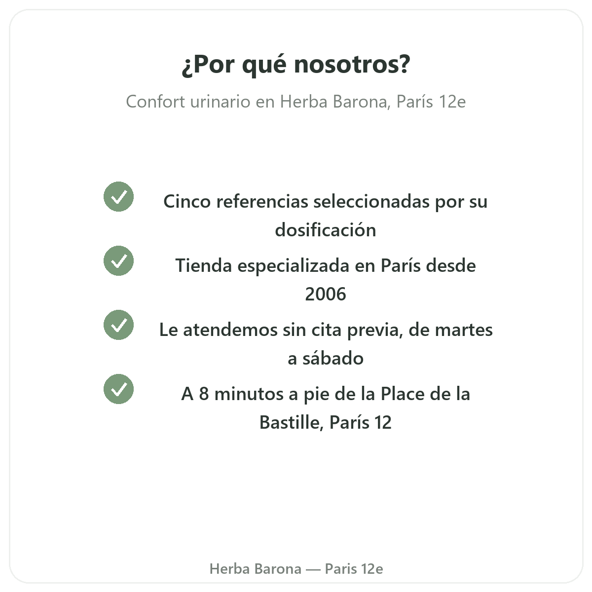 Por que comprar Complementos confort urinario en Paris en Herba Barona Paris 12e