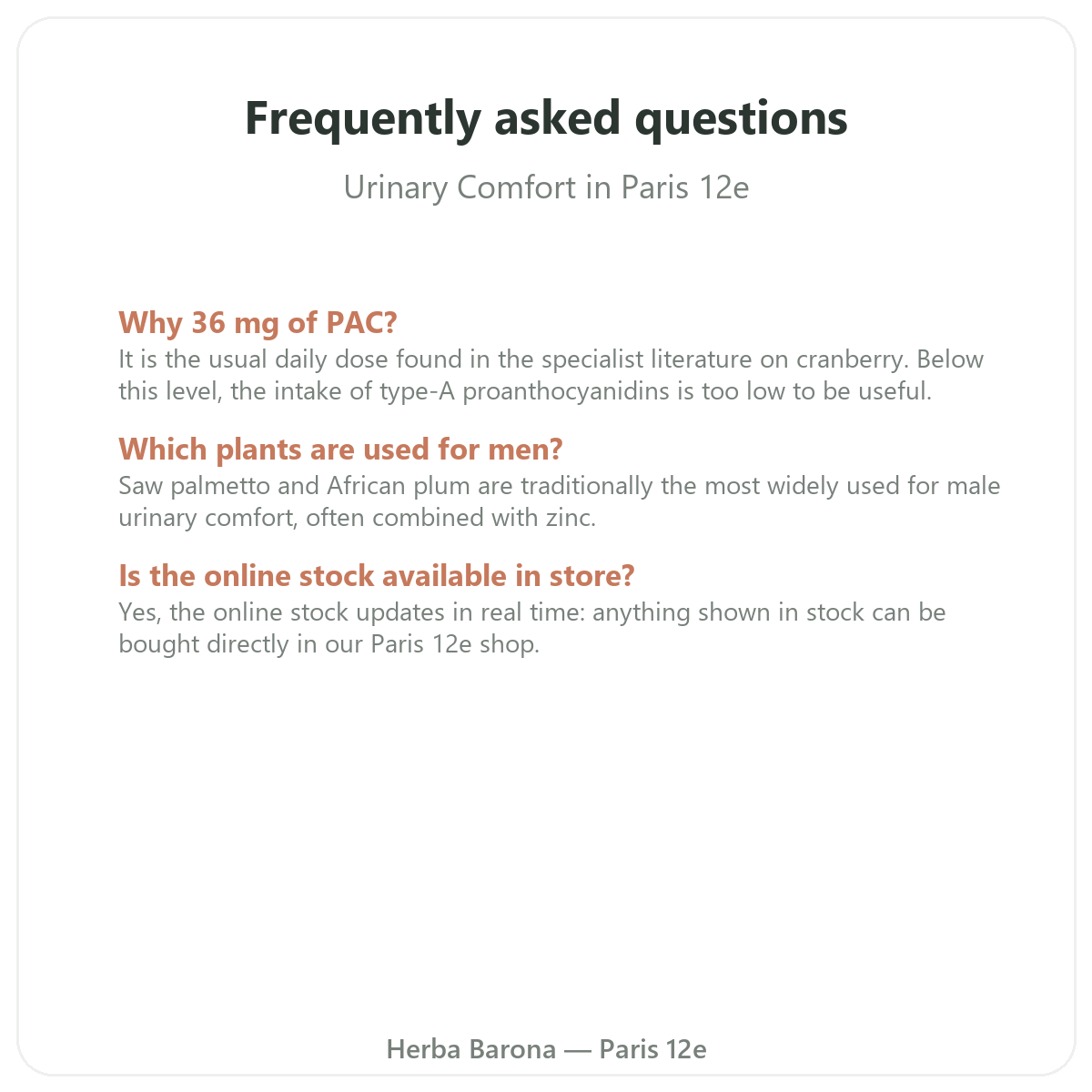 Frequently asked questions about urinary comfort supplements in Paris - Herba Barona Paris 12th