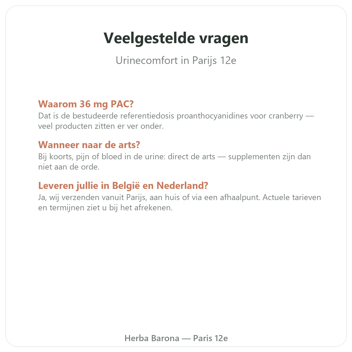 Veelgestelde vragen over supplementen urinair comfort in Parijs - Herba Barona Parijs 12e